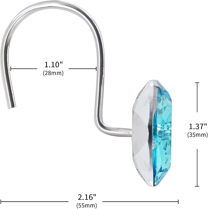 MitoVilla 24 Pcs Set Teal Blue Shower Curtain Hooks, Metal Shower Hooks - Image 5