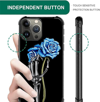 for iPhone 16 Pro Max Case, Skeleton Holding Blue Rose Pattern Graphic Design - Image 4