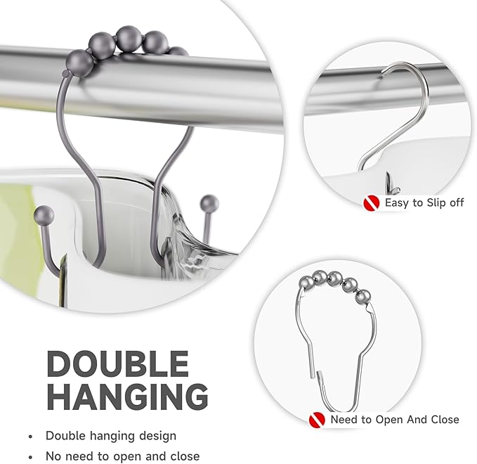 Bathway Shower Curtain Hooks, Shower Curtain Rings Rust Proof Double Hook - Image 3