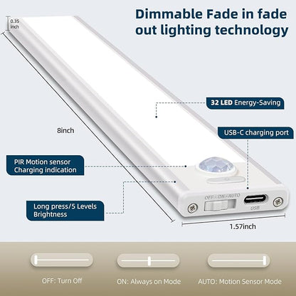 4 Pack Under Cabinet Lighting, Rechargeable Motion Sensor Light Indoor - Image 8