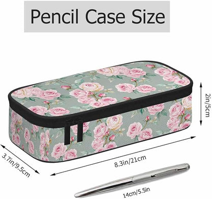 Pink Blooming Flower Pencil Holder Bag Roses Peonies Bouquets Leaves Garden - Image 2