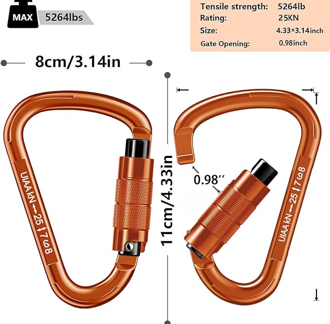 Auto Locking Carabiner Heavy Duty Carabiner 25kN UIAA Certified Climbing - Image 2