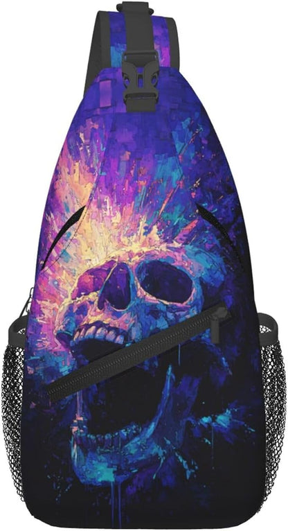 Trippy Skull Sling Bag Crossbody Travel Hiking Chest Backpack Shoulder Daypack by Unknown
