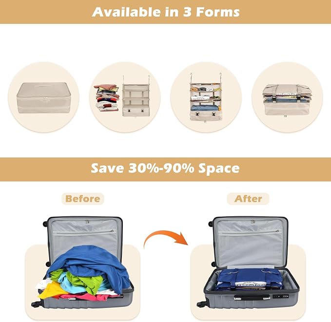 Surblue Hanging Closet Storage Bag Collapsible 3-Shelf Washable Oxford Fabric - Image 3