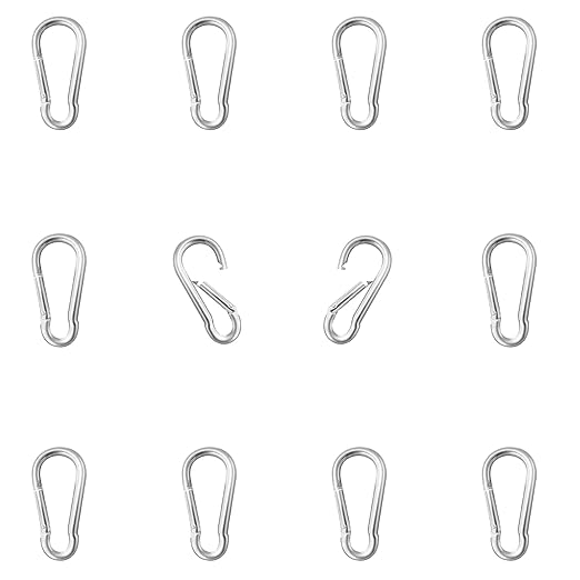 12 Pack 1.57" Heavy Duty Carabiner Clips, M4 Sliver Galvanized Steel Spring by SEUNGCH