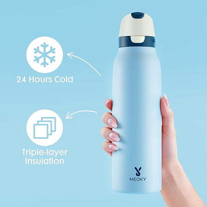 Meoky 24 oz Travel Water Bottle Insulated: Leak Proof Locking Lid, 2-in-1 Straw - Image 2