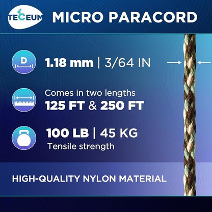 TECEUM Micro Paracord – 1.18 mm X 125 ft – Micro Utility Cord – Thin Braided - Image 2