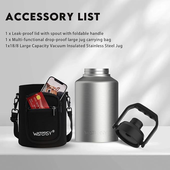 WATERSY Half Gallon Water Bottle Insulated, BPA Free&Leak Proof, 64oz Stainless - Image 6