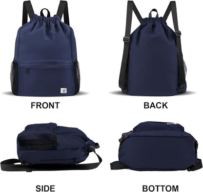 Drawstring Backpack with Mesh Pockets String Gym Bag Sackpack Sandproof Water - Image 6