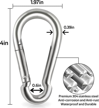 Locking Carabiner Clips, Stainless Steel Spring Snap Hook Locking Carabiner - Image 2