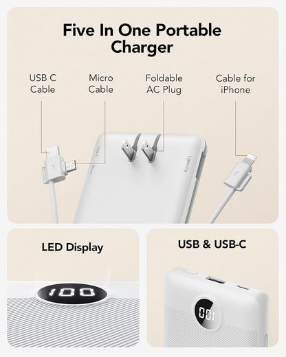VRURC Portable Charger with Cables and Wall Plug | Power Bank with Cords | - Image 2