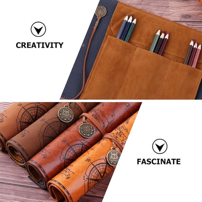 MAGICLULU Retro Treasure Map Roll up Pencil Case Leather Large Capacity Pencil - Image 5