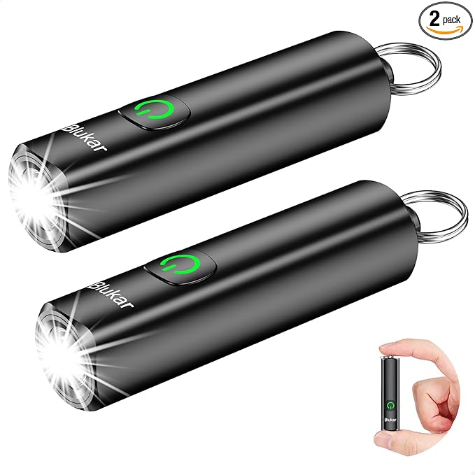 Blukar 2 Pack Rechargeable EDC Flashlight, 360L Mini Keychain Flash Light by Blukar