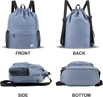 Drawstring Backpack with Mesh Pockets String Gym Bag Sackpack Sandproof Water - Image 6