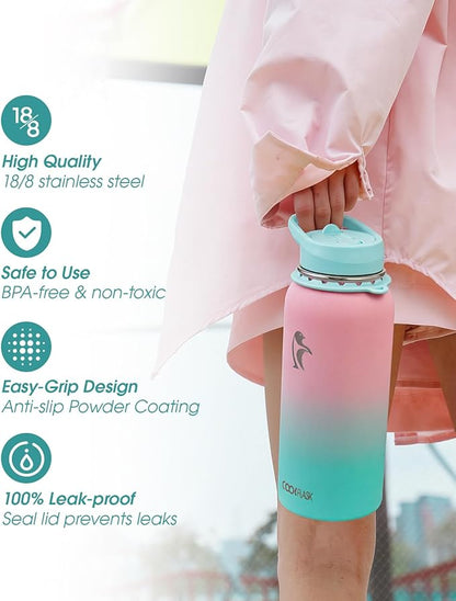 Coolflask Water Bottle with Straw, 32 oz Insulated Metal Water Flask with Straw - Image 5