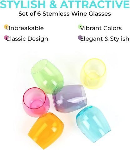 Premium Unbreakable Stemless Wine Glasses – Set of 6 BPA-Free Shatterproof - Image 2