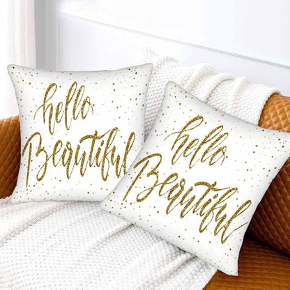 Hello Beautiful Bling Pillow Covers 18 X 18 Gold Glitter Motivational Quote Set - Image 2