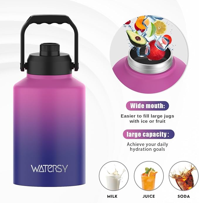 WATERSY 1 Gallon Water Bottle Insulated, BPA Free&Leak Proof, 128oz Stainless - Image 8