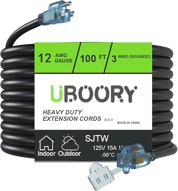 Outdoor Extension Cord Waterproof 100 FT, Flexible 100% Copper 3 Prong by UBOORY