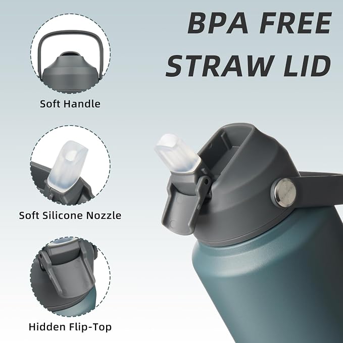 BJPKPK Water Bottle with Straw Lid, 32oz Vacuum Insulated Water Bottles - Image 2