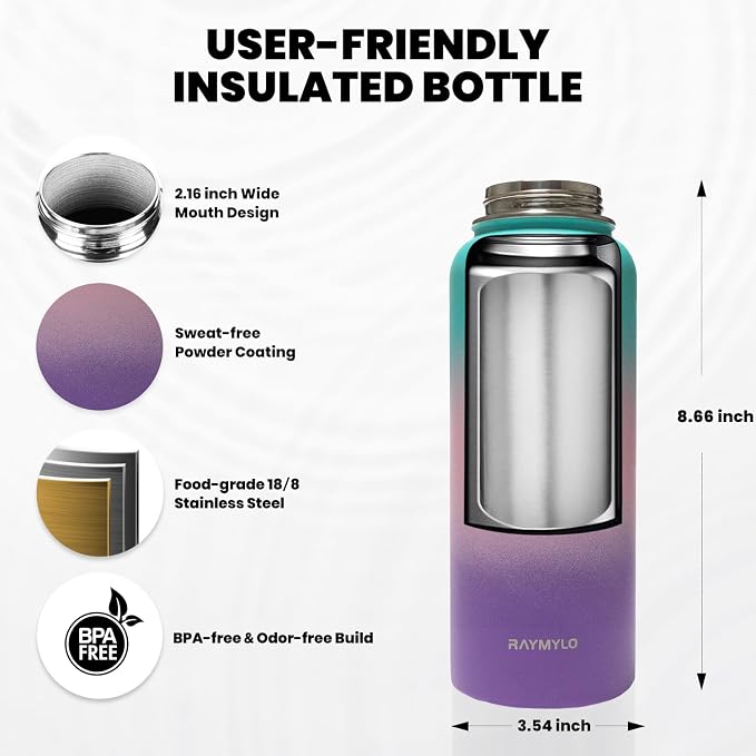 RAYMYLO Insulated Water Bottle 32 oz, Triple Wall Vacuum Stainless Steel - Image 5