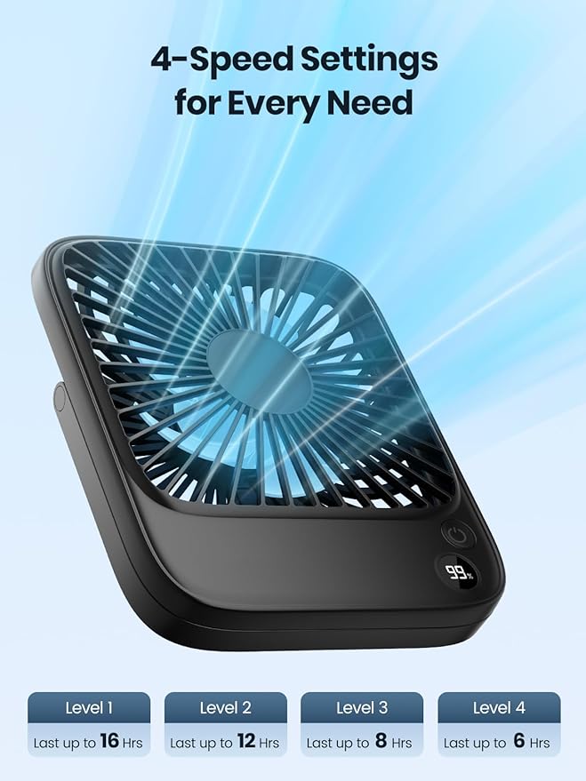TOPK 2 Pack 5000mAh Portable Desk Fan, Ultra-Thin Rechargeable Battery Operated - Image 3