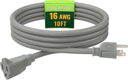 Indoor Outdoor Extension Cord 10 FT, 16/3 SJTW Weatherproof Grey Electrical by GREATIDE