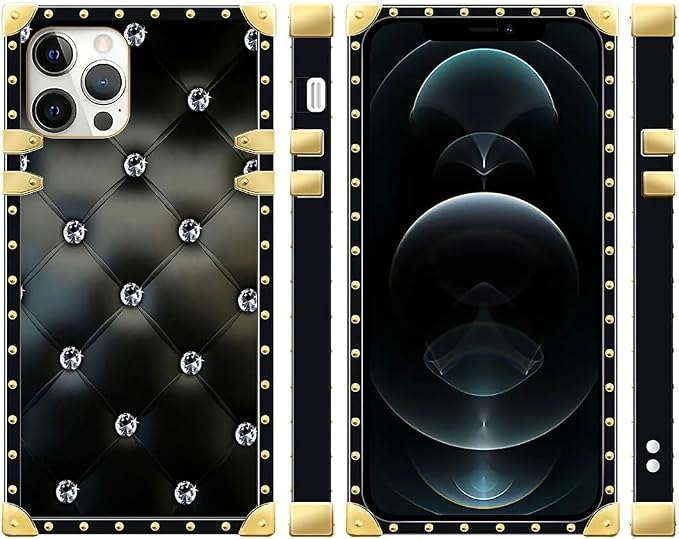 Compatible with iPhone 12/12 Pro Case, Shiny Black Sofa Crystal Luxury Golden - Image 2