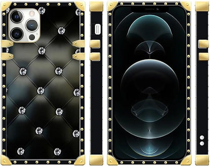 Compatible with iPhone 12/12 Pro Case, Shiny Black Sofa Crystal Luxury Golden - Image 2