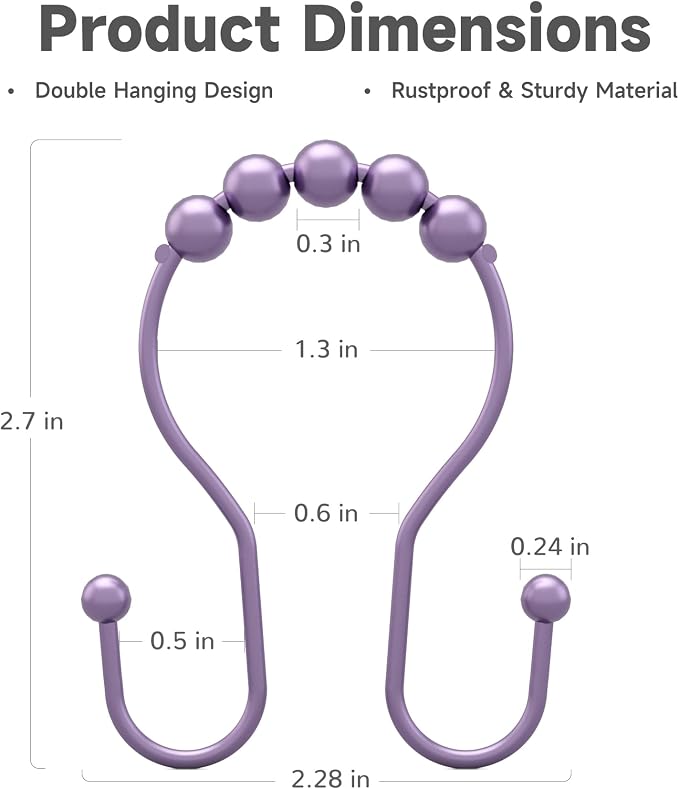 Bathway Shower Curtain Hooks, Shower Curtain Rings Rust Proof Double Hook - Image 5