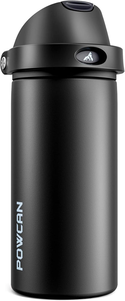 POWCAN 18 oz Insulated Water Bottle: 2-in-1 Push-Button Spout & Quick-Flip Straw by POWCAN