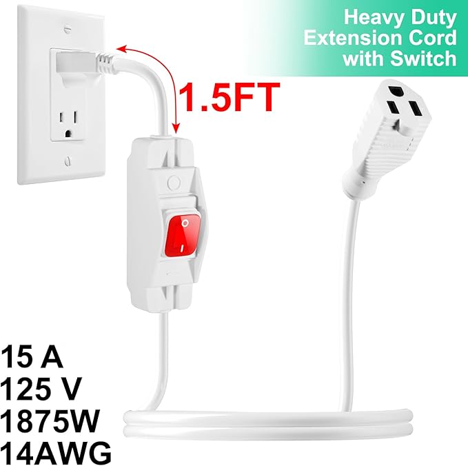 Outdoor Waterproof On/Off Switch Extension Cord, Heavy Duty 125v/250v Black - Image 3