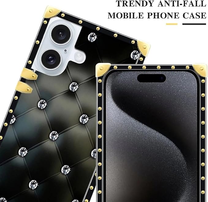 Compatible with iPhone 16 Case, Shiny Black Sofa Crystal Luxury Golden - Image 4