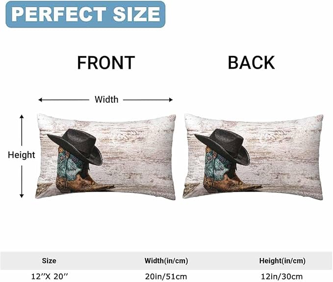 Western Cowboy Embroidered Boots Hat 12 X 20 Throw Pillow Covers Set of 2 - Image 2