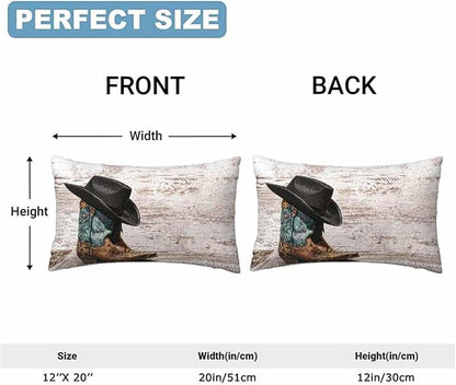 Western Cowboy Embroidered Boots Hat 12 X 20 Throw Pillow Covers Set of 2 - Image 2