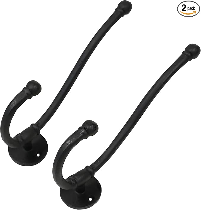 Mystic Colonial Rustic Cast Iron Wall Hooks, Heavy Duty Retro Utility Hanger by SaKeGa