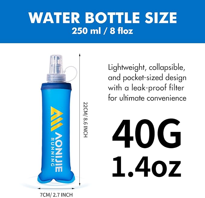 AONIJIE Running Water Bottle 2PCS 250ml/8.5oz Soft Flask TPU Collapsible Water - Image 2