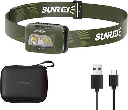 SUNREI Rechargeable Headlamp, 2200mAh Battery, Motion Sensor, Stepless Dimming by SUNREI