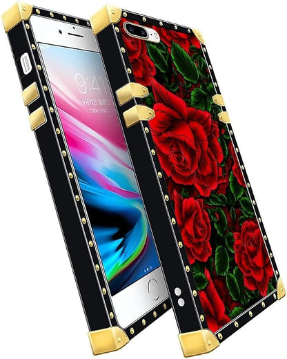 Compatible with iPhone 8 Plus 7 Plus Case, Vector Red Rose Green Leaf Luxury - Image 3