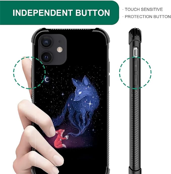 for iPhone 12/12 Pro Case, Galaxy Fox Wolf Pattern Graphic Design Girl Boy Soft - Image 4