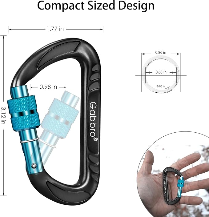 Gabbro Carabiner Clips Heavy Duty 12kN, Wiregate Aluminum Lightweight Caribeener - Image 2