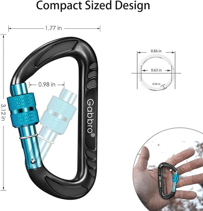 Gabbro Carabiner Clips Heavy Duty 12kN, Wiregate Aluminum Lightweight Caribeener - Image 2