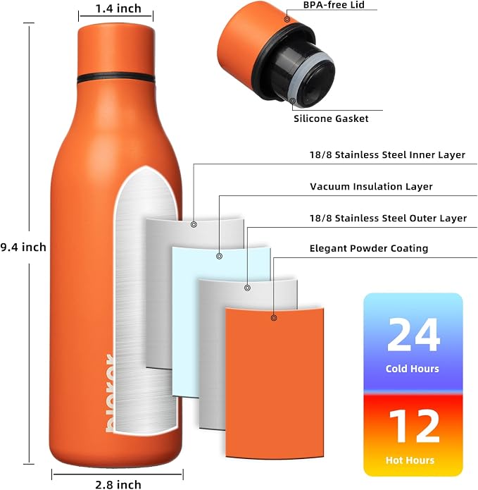 BJPKPK Insulated Water Bottles, 18 oz Stainless Steel Metal Water Bottle - Image 3