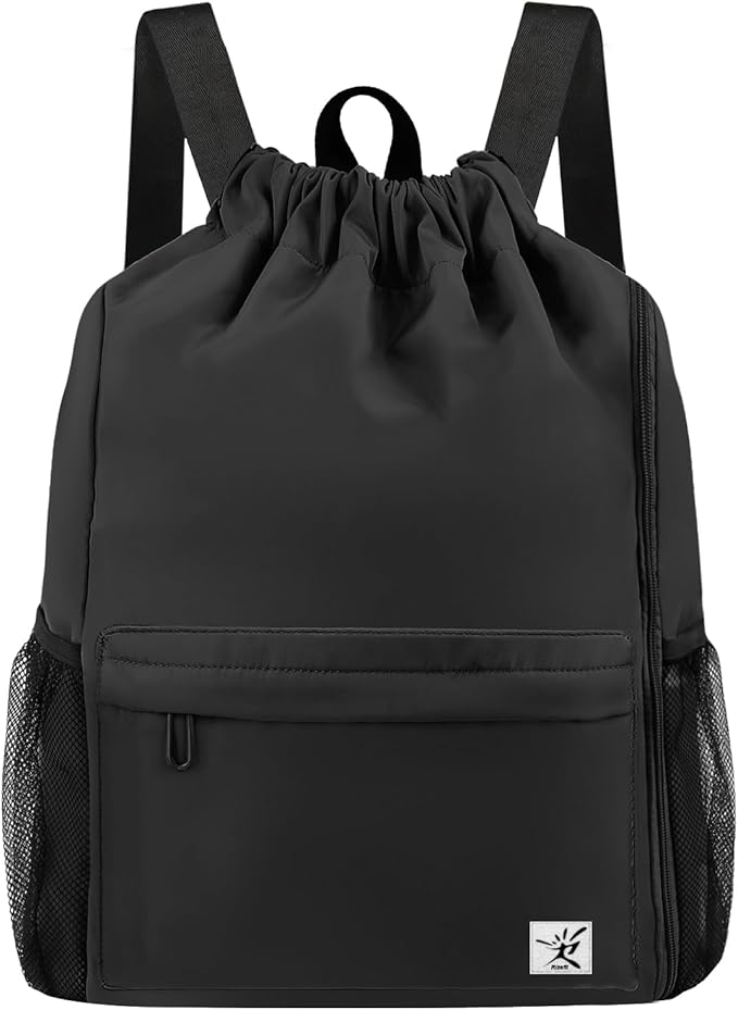 Drawstring Backpack with Mesh Pockets String Gym Bag Sackpack Sandproof Water by Risefit