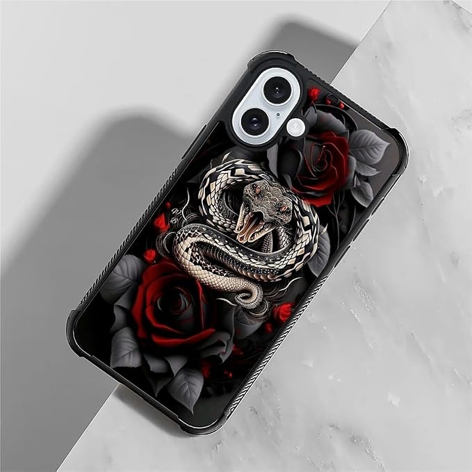 for iPhone 16 Case, Entwined Rose Snake Pattern Graphic Design Girl Boy Soft - Image 5