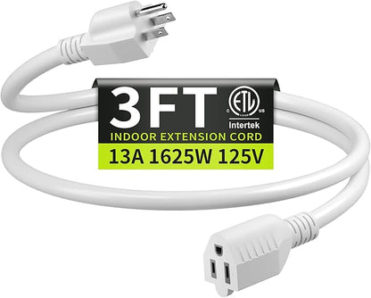 16/3 White Extension Cord 3 FT, Indoor Extension Cord by Seeklyze
