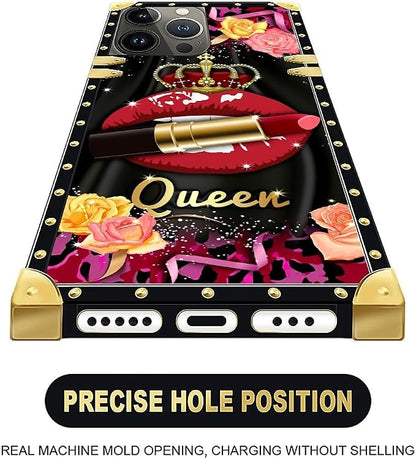 Compatible with iPhone 16 Pro Case, Queen Lip Crown Leopard Print Luxury Golden - Image 5