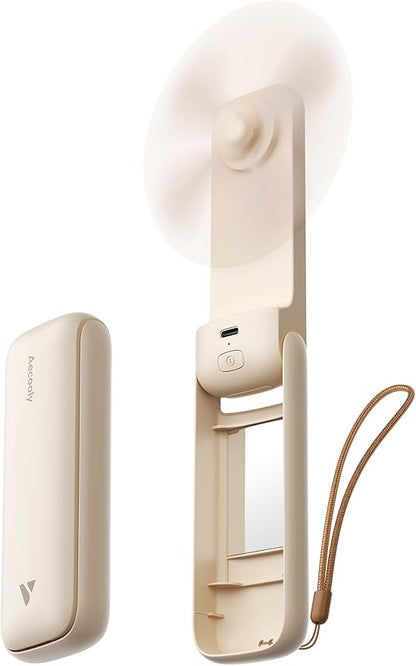 Aecooly Slim Portable Fan with Mirror, Thin Handheld Fan, USB Rechargeable Mini by Aecooly