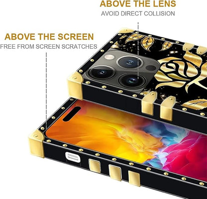 Compatible with iPhone 15 Pro Case, Shine Gold Rose Luxury Golden Decoration - Image 7