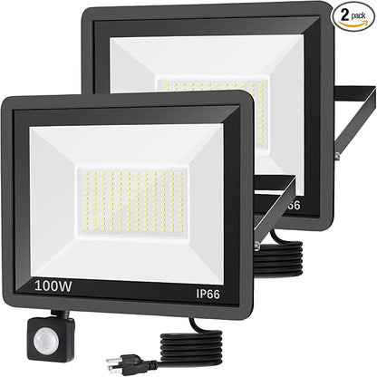 YANYCN 2 Pack 100W LED Motion Sensor Flood Light, Dusk to Dawn, IP66 Waterproof by YANYCN
